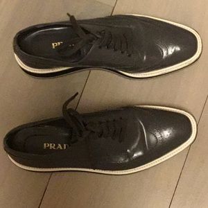 Prada grey leather Oxford lace up platforms